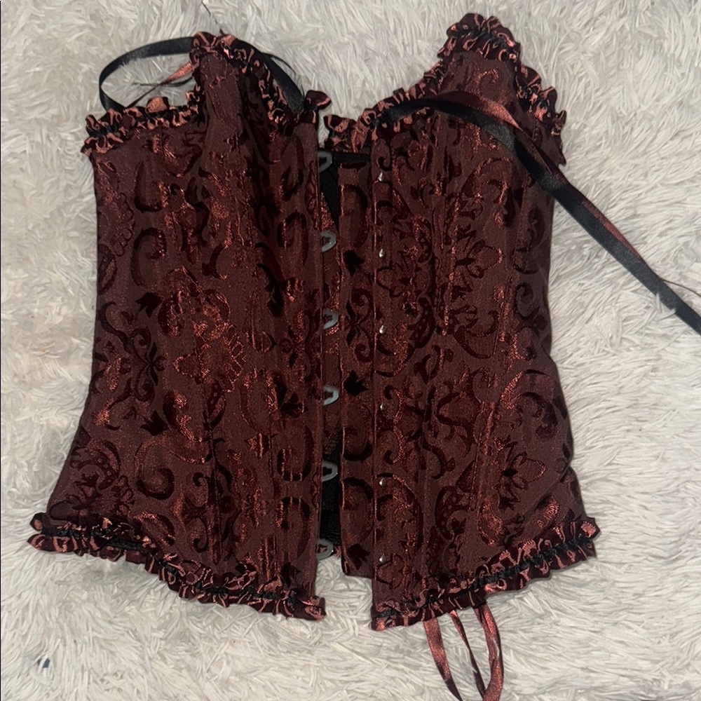 Brown Ruffled Bustier Sleeveless Top